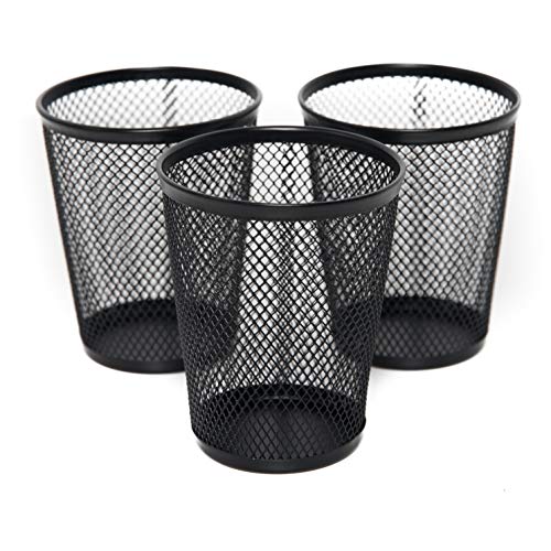 Klickpick Office Metal mesh Can Pen Pencil Cup Holder for Office Desk Multiple use - Black - Pack of 3