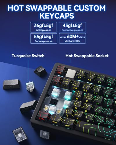Image of LEOBOG HI75C Pro Mechanical Wireless Keyboard, 75% TKL RGB Backlit Buletooth Mechanical Keyboard with Hot Swappable Reaper Switch for MAC /Window /Andriod /PC Gaming - Turquoise Switch, Black