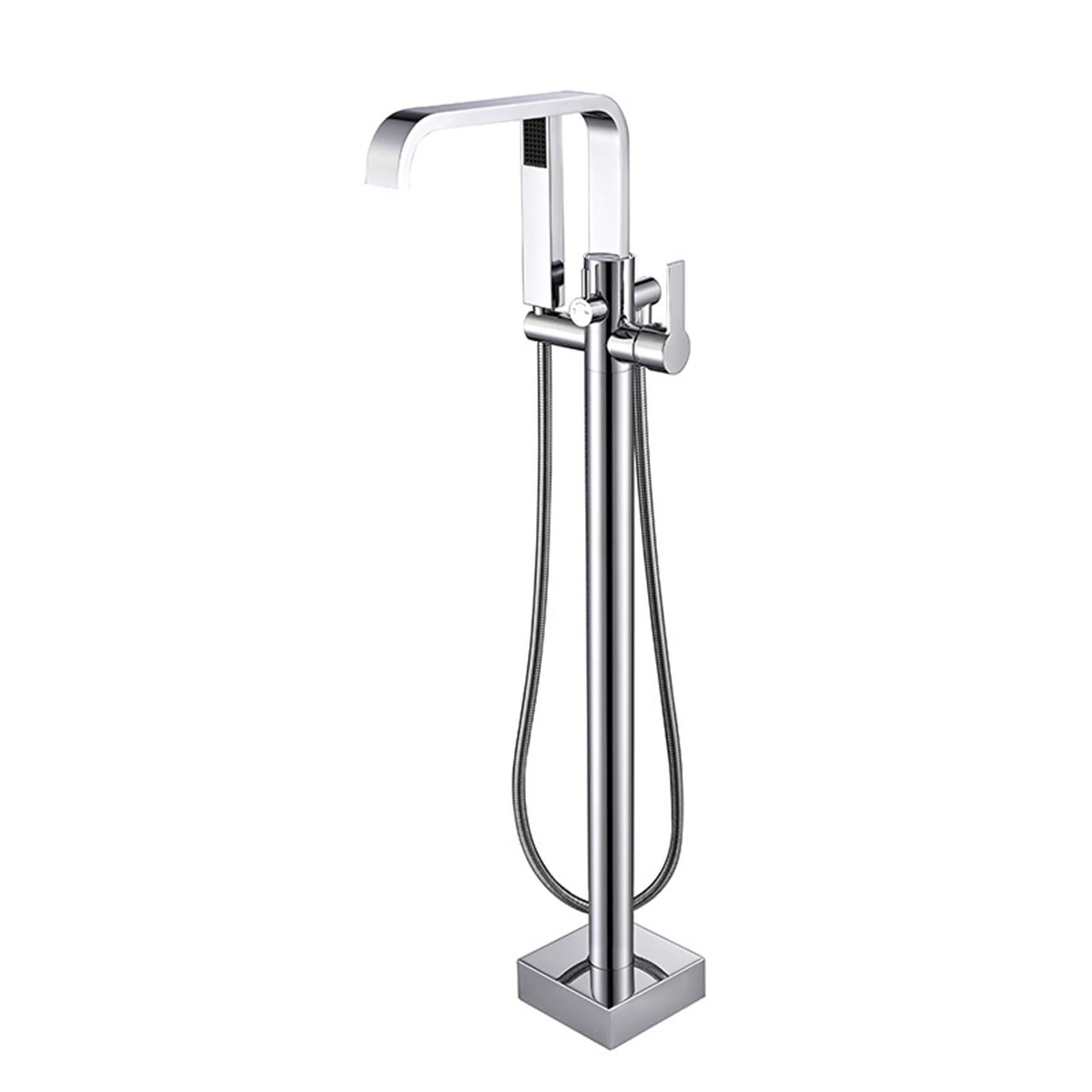 WOTZOV Free Standing Bath Mixer Taps With Shower, Waterfall Faucet With Hand Shower Brass Freestanding Bath Tap And Shower, Brushed Nickel，Chrome