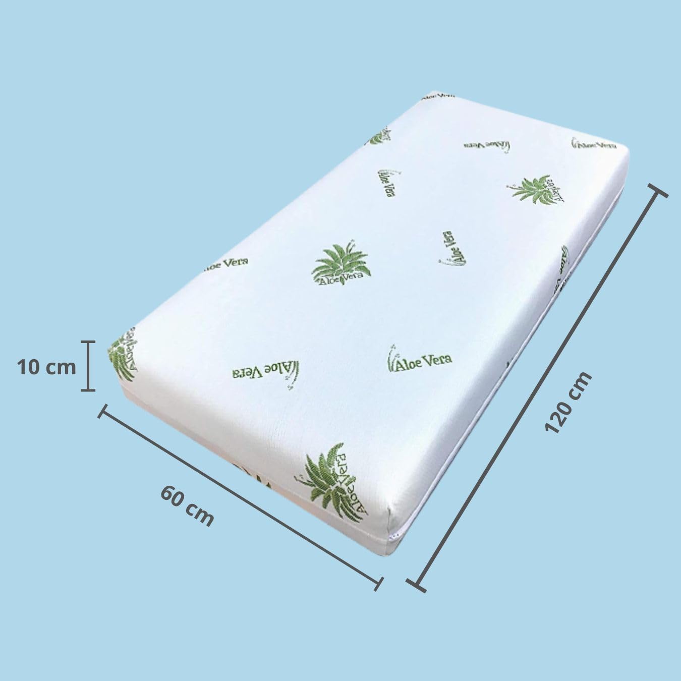 Kiby® Matelas pour lit bébé en Aloe Vera (certifié Oeko-TEX® et CERTIPUR™), Matelas pour lit bébé Lavable déhoussable (120 x 60 x 10)