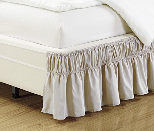 Mk Collection Wrap Around Style Easy Fit Elastic Bed Ruffles Bed-Skirt Queen-King Solid Beige New #TOP14