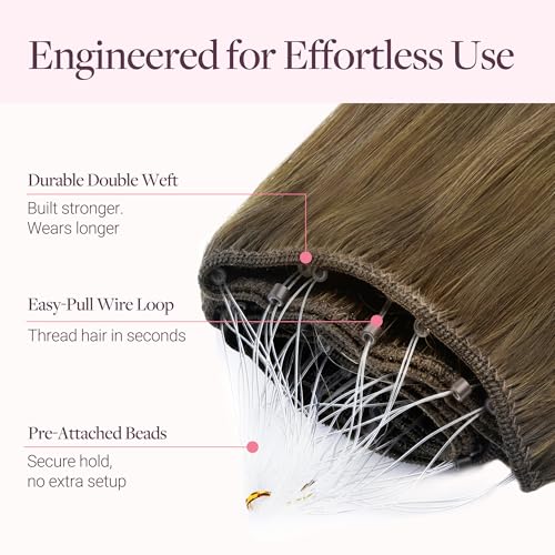 Image of GOO GOO Sew in Hair Extensions Real Human Hair, Micro Beaded Weft Hair Extensions Human Hair, 3 /8 /613 Balayage Walnut Brown to Ash Brown and Bleach Blonde 16 Inch 90g, Natural Volume