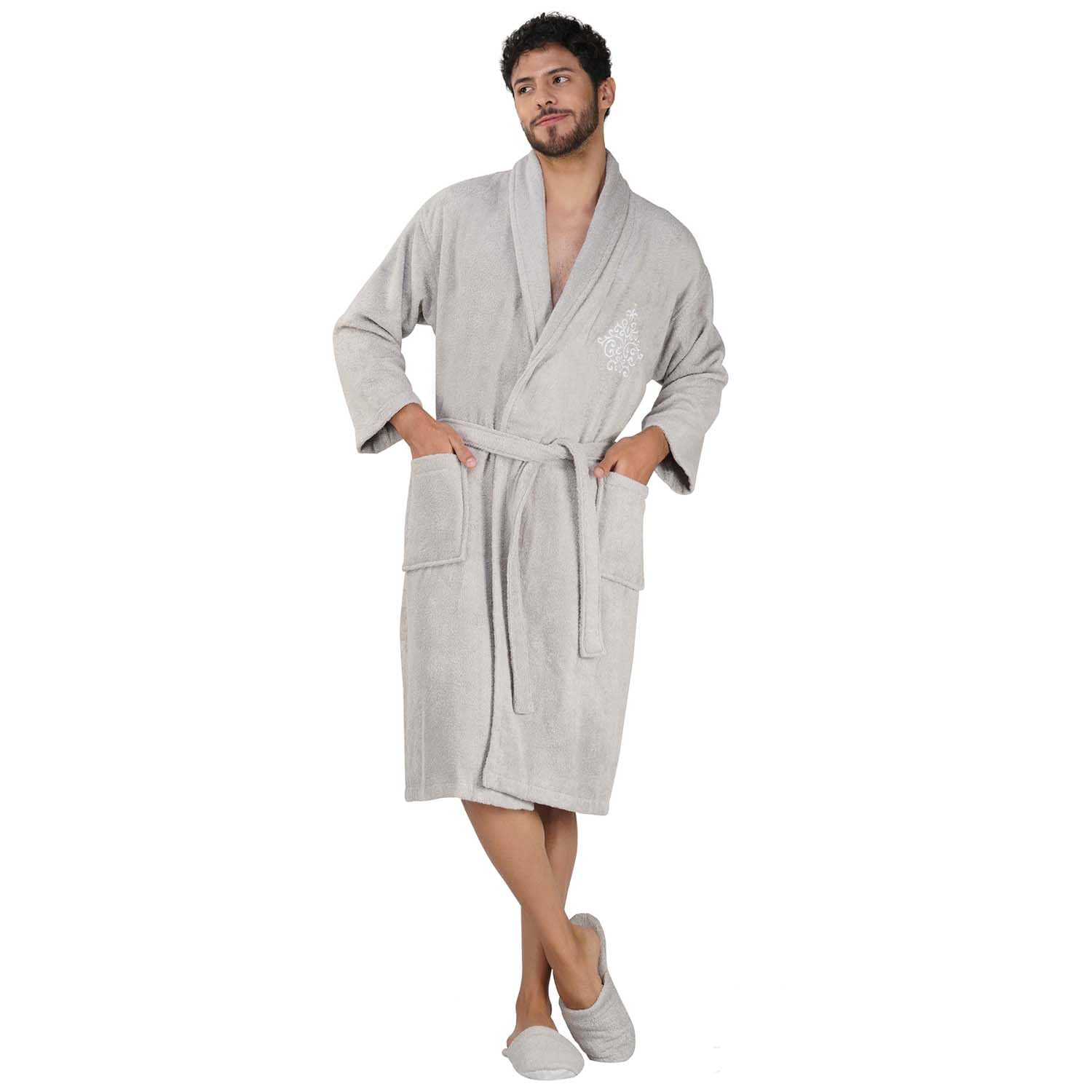 Rangoli Royal Bamboo Premium Bathrobe For Men | Ultra Soft Bamboo Yarn Lightweight Bathing Robes | 460 GSM Highly Absorbent & Quick Drying Luxurious Bath Gown | Knee Length Bath Robe - Grey