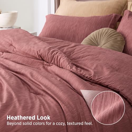 Image of Bedsure Full Comforter Set - Pink Clay Soft Bedding for All Seasons, Cationic Dyed Bed Set, 3 Pieces, 1 Full Size Comforter (82 inchx86 inch) and 2 Pillow Shams (20 inchx26 inch+2 inch)