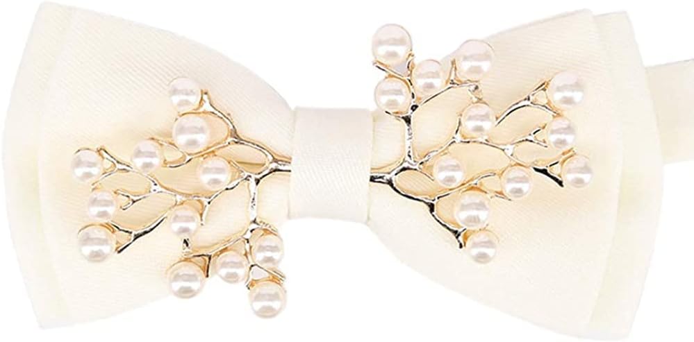 Men‘s Pre-Tied Bow Ties Metal Pearl Two-Layer Bowtie Adjustable Length Necktie