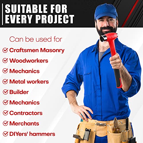 C&T 3 Piece Ball Peen Hammer, 16Oz 32Oz 48Oz, Fiberglass Handle Hammer For Ball Peen, Blow Striking Ball Pein Hammer Handle Tool With Forged Steel Construction & Shock Reduction Grip For Metal Working #TOP6