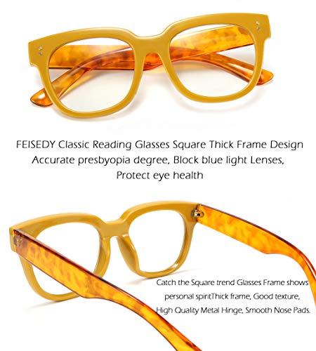 Image of FEISEDY Retro Square Thick Big Frame Blue Light Blocking Reading Glasses Anti Glare Digital Eyestrain Reader B2523 (Mix Amber, 1.75x)