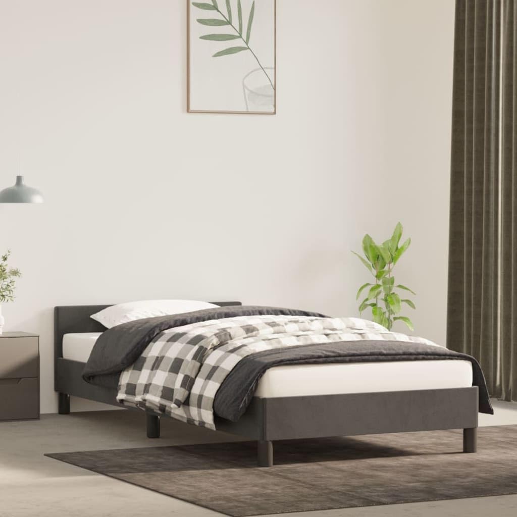 Cadre de lit velours gris foncé SKM 80x200 tête de lit élégante