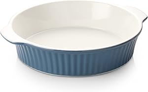 ZONESUM Ceramic Baking Dish, 11 Inch Round Deep Baking Dish, 60 oz Deep Quiche Casseroles Dish for Pan,Lasagna,Cake,Pizza,Dessert, Airy Blue