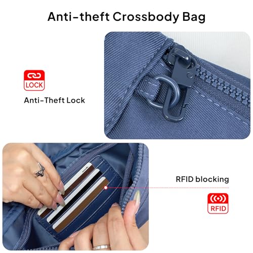 Image of TOPEAST Fanny Pack for Women, Anti-Theft Travel Belt Bag Crossbody Sling Bag Purse with RFID Blocking, Small Fashion Bum Bag with Multiple Pockets for Hiking Walking Sport, Navy Blue