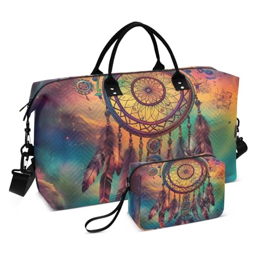 Large Travel Duffel Bag, Dreamcatcher Abstruct Color Sports Tote Gym Bag, Shoulder Weekender Overnight Bag for Women Men, Carry On Luggage with Toiletry Bags