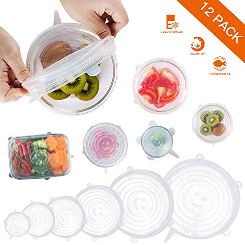 Silicone Stretch Lids, 12 Pack Reusable Durable and Expandable Lids to Keep Food