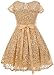 BluNight Collection Big Girls Cap Sleeve Floral Lace Rhinestones Belt Asymmetrical Birthday Flower Girl Dress Gold 14 (2J1K0S2)