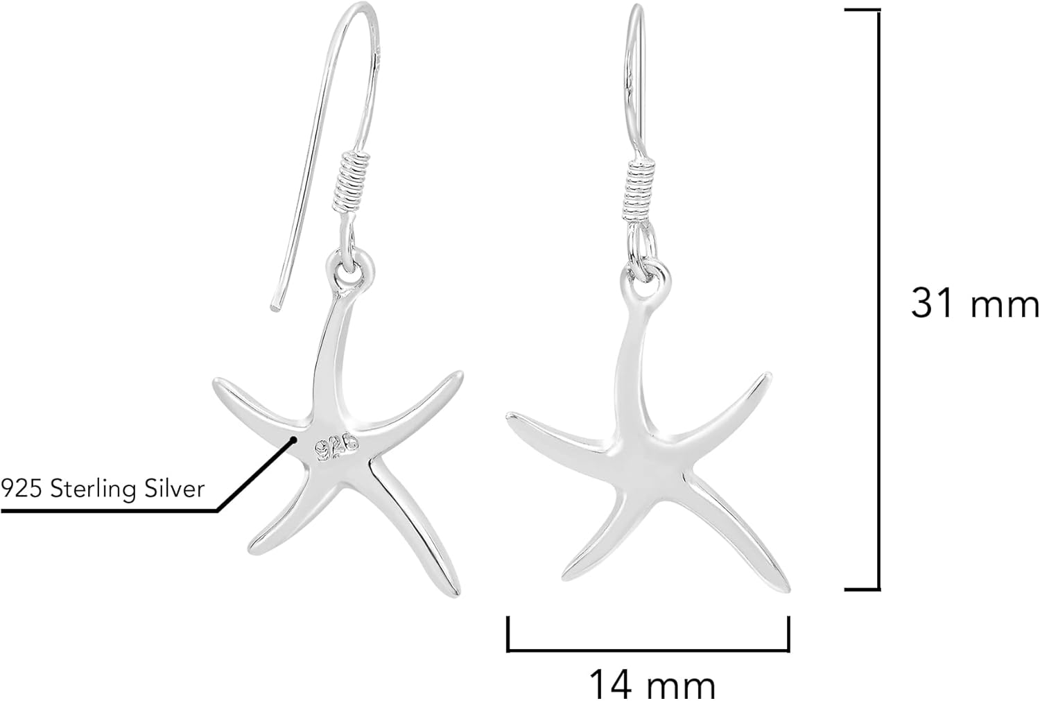 AeraVida Minimalist Nautical Starfish 925 Sterling Silver Dangle Earrings