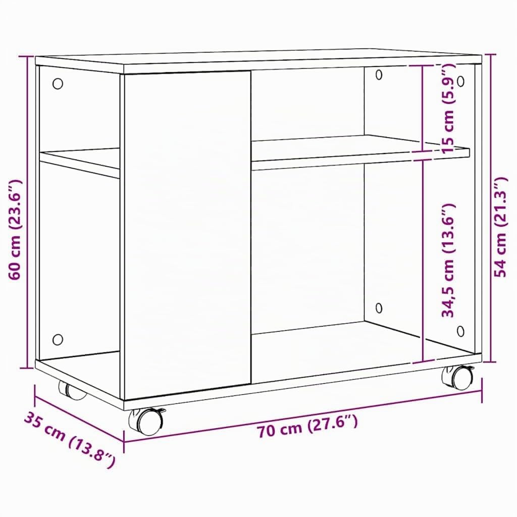 vidaXL Mesa Rodante de Madera Roble Sonoma 70x35x60 cm