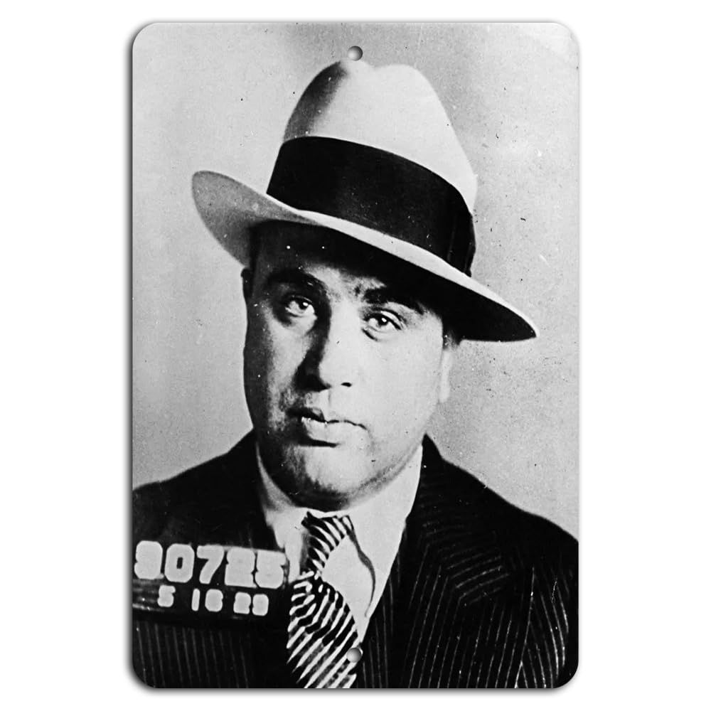 Yaasimoule Metal Al Capone Vintage Black & White Gangster Mugshot Photo Signs Signs & Plaques Home Decor 12X8 Inch/30X20cm