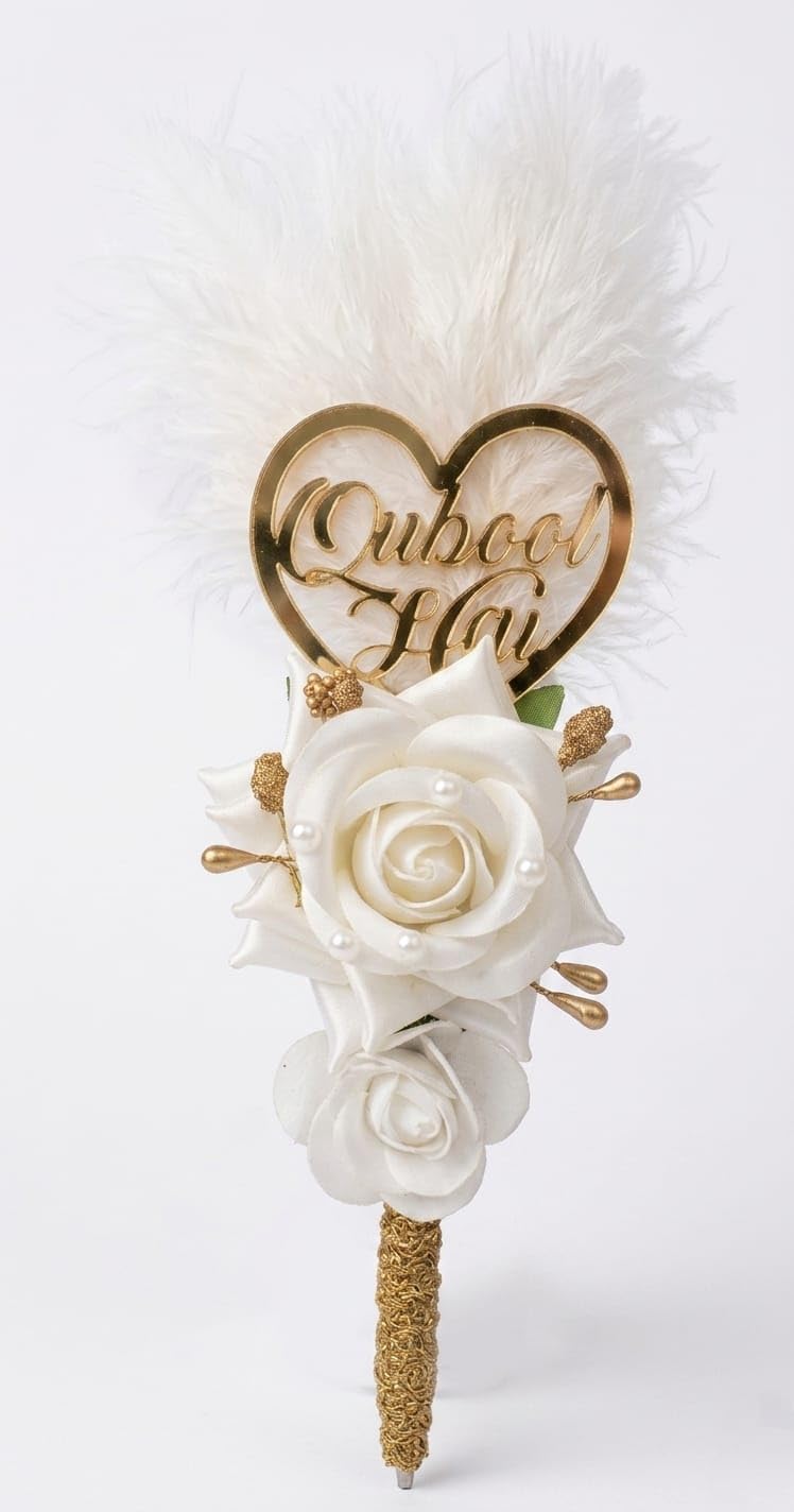 Qubool Hai Feather Wedding Pen – White Rose Nikah Signature Pen for Bride & Groom | Handmade Islamic Wedding Ceremony Accessory-picture-11