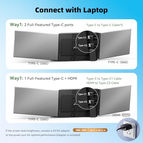 Image of Laptop Screen Extender 15.6 inch, IPS Plug&Play Portable Monitor for Laptop, FHD 1080P Triple Monitor Extender, Ultra-Slim Travel Extended Screen for Business Work Study