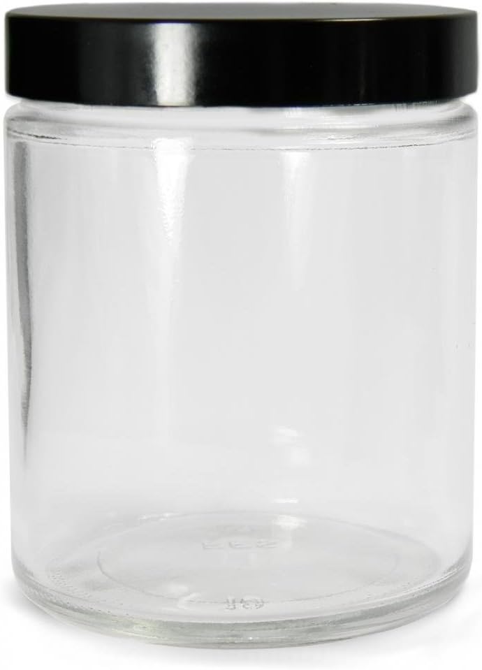 Qorpak GLC-09345 Vac & Ion Glass Clear Straight Sided Round 89-400 Black Phen Pulp/Vinyl Cap, 16oz (Case 12)