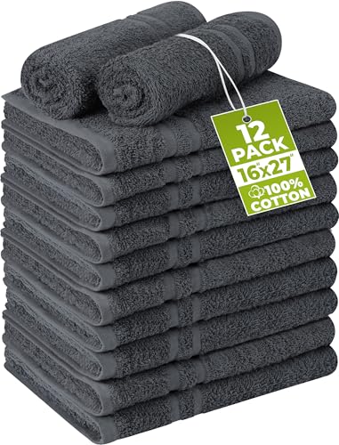 Image of Utopia Towels Cotton Bleach Proof Salon Towel 16 by 27 inches, Bleach Safe 100% Cotton Hand Towel for Gym, 12 Pack, Dark Grey