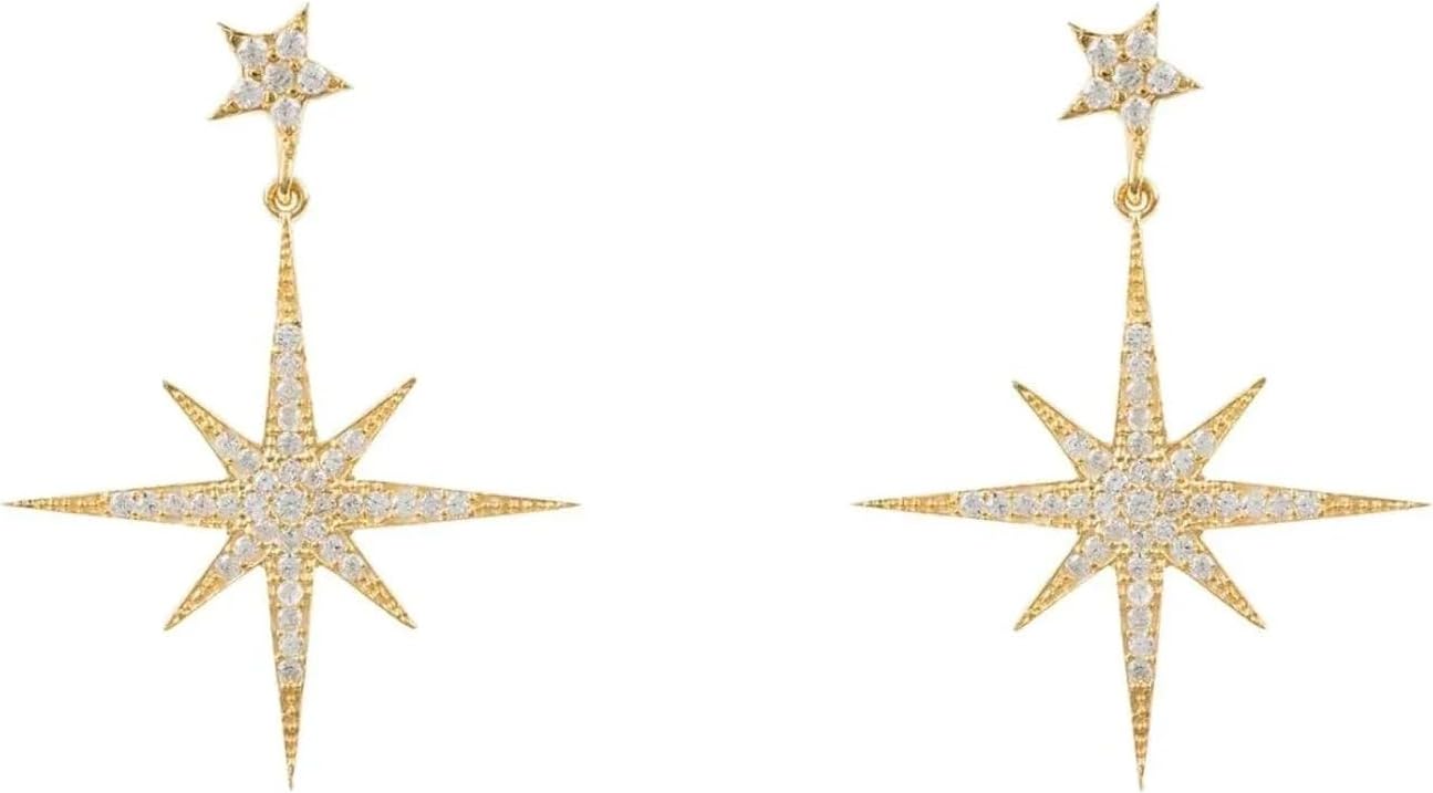 Latelita Petite Star Burst Drop Earrings Gold for Women, 925 Sterling Silver with 22ct Gold and AAA White Cubic Zirconia