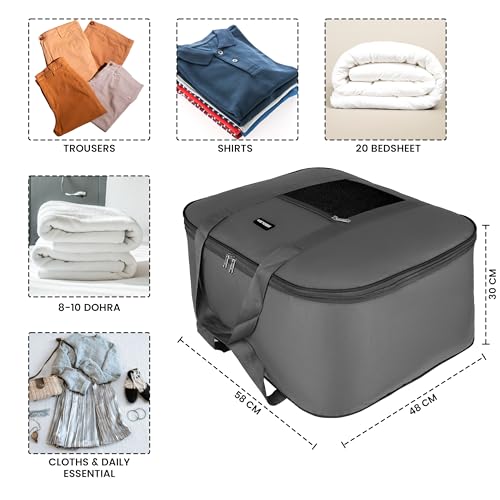 Image of M MEDLER STG-4K-GB Nylon 85 Liters Large Underbed Storage Bag Moisture Proof Cloth Organiser with Zippered Closure and Handle Grey 58x48x30cm Rectangular Pack of 4