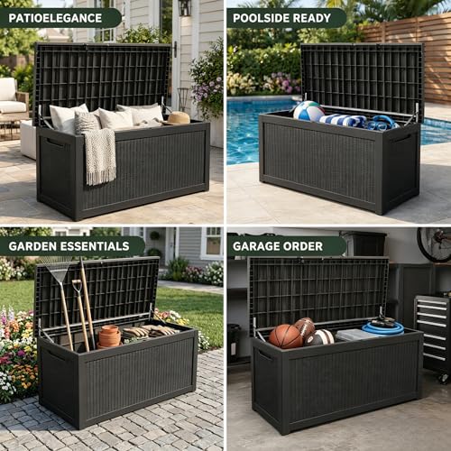 Image of 318 Gallon Large Resin Deck Box - Waterproof Outdoor Storage Chest for Patio Cushions, Garden Tools & Pool Supplies, UV-Resistant All-Weather Construction, Lockable Lid & Hydraulic Rods, Easy Assembly