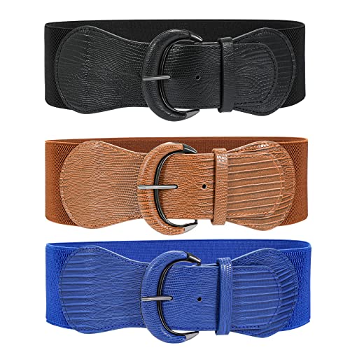 Image of WHIPPY 3 Pack 4 Pack Women Wide Elastic Waist Belt Vintage Stretchy Belt Waistband for Ladies Dresses