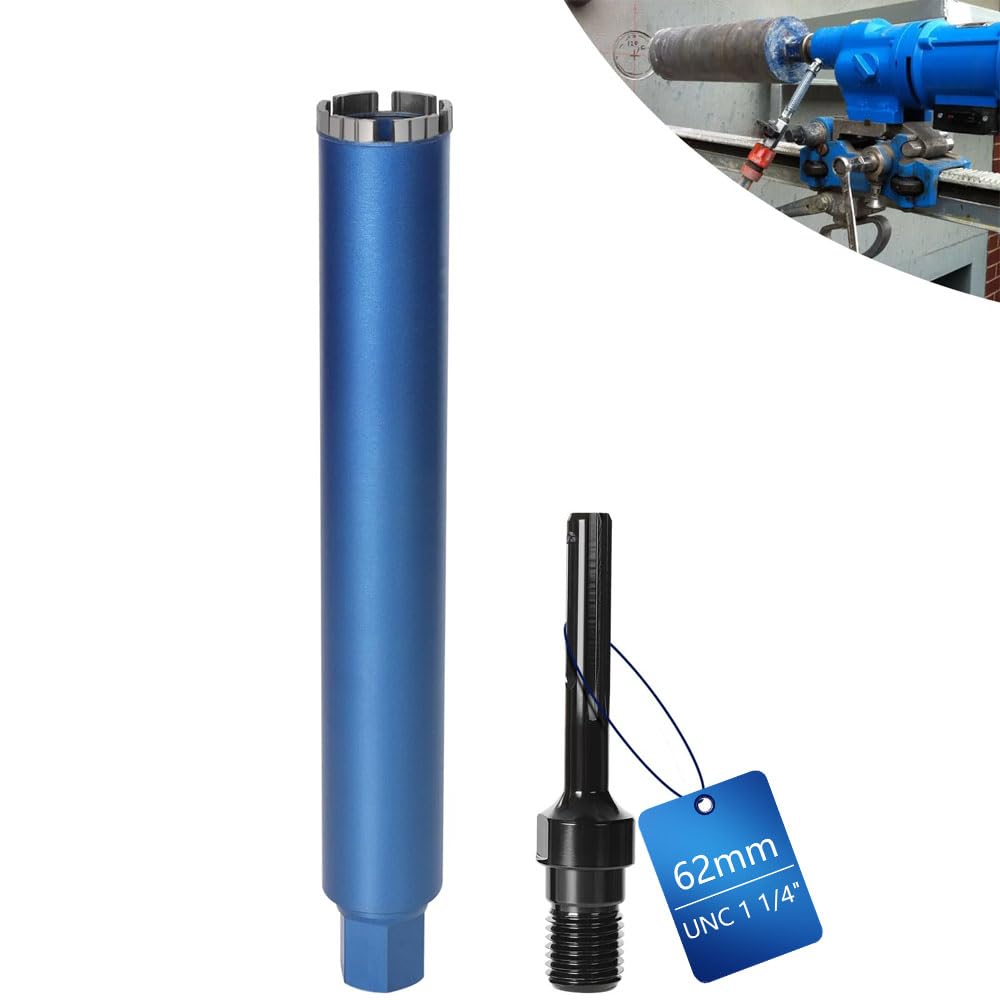Diamentowa koronka wiertnicza pogłębiacz puszek do wiertarek rdzeniowych w zestawie 10 mm Turbo, L 460 mm | Ø 62 mm | adapter SDS-MAX | 1 ¼ cala UNC | Wiertło rdzeniowe na mokro i sucho wiertło