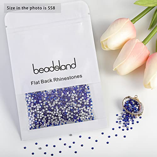 Image of Beadsland 2880pcs Flat Back Crystal Rhinestones Round Gems for Nail Art and Craft Glue Fix,Sapphire,SS8,2.3-2.5mm | Flatback Glass Gems, 2.3-2.5mm, for Nail Art Craft, Glue Fix,Royal Blue
