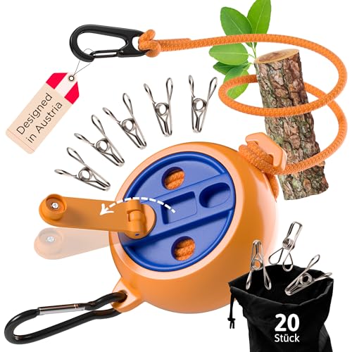 AUTDOOR® Wäscheleine ausziehbar - mit ausklappbarer Handkurbel für...