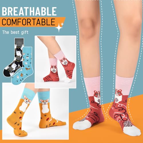 Image of HSELL Women Novelty Socks with Funny Animals Designs Cute Ideal for Cat Lover Breathable Cotton Socks for Daily Wear