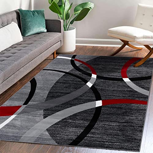 Persian-Rugs Luxe Weavers Victoria Collection 3895 Gray 5 ft x 7 ft Modern Abstract Geometric Stain Resistant Area Rug
