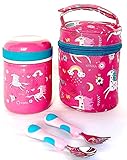 Picture of Unicorn Thermo for Hot Food, Insulated Lunch Bag, Stainless Steel Utensil Set. Container for Girls, Kids Hot Lunches, Soup. Wide Mouth Jar, Leakproof Easy Grip, Thermal Vacuum Seal 10 oz 300 ML, Pink