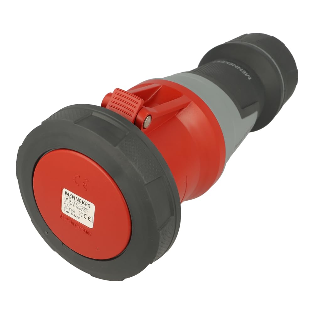 Mennekes (Unternehmen) 14225P Power Top Xtra Connector mit gummierten Bereich, IP 67 Schutz, 6 Stunden Earth Position, 5 Pole, 125 A, 400 V, rot