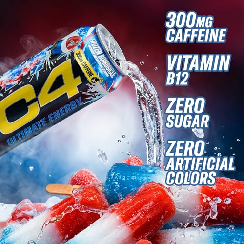 Image of C4 Ultimate Energy Drink, 300mg Caffeine, Zero Sugar, High-Performance Energy for Pre-Workout, Endurance, and Focus, Frozen Bombsicle, 16oz (Pack of 12)