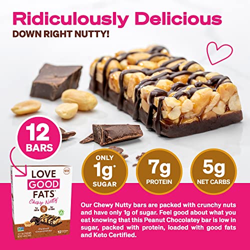 Love Good Fats Plant-Based Keto Protein Snack Bars - Chewy Nutty Peanuts And Dark Chocolate - 13G Good Fats, 7G Protein, 5G Net Carbs, 1G Sugar, Gluten-Free, Non Gmo - Peanut Butter Chocolatey, 12 Pack #TOP2