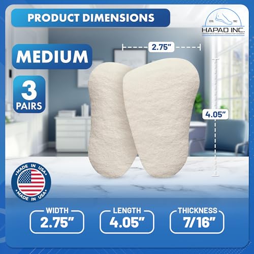Image of HAPAD Longitudinal Metatarsal Arch Support Inserts for Women & Men, Medium (Pack of 3) - Adhesive Arch Support Pads, Metatarsal Pads, Shoe Insoles - Foot Arch Supports for Flat Feet, Fallen, High Arch