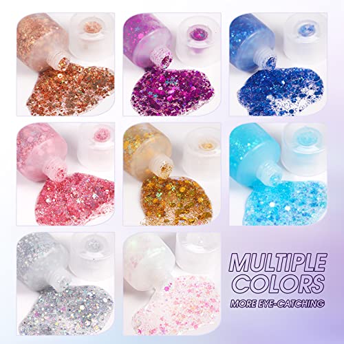 8 Color Body Glitter,Face Glitter Gel,Hair Glitter,Self Adhesive Glitter Gel,Chunky Glitter Festival Accessories,Cosmetic Glitter Makeup #TOP1