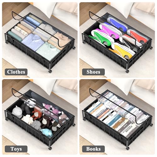 Image of Hleelomi Under Bed Storage with Wheels and Storage Bag, 360 Rolling Under Bed Metal Drawers for Clothes, Blankets, Books and Shoes,Black, 2pack