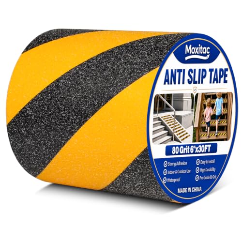 6 Inch x 30 FT Black Yellow Anti Slip Tape, 80 Grit for Stairs