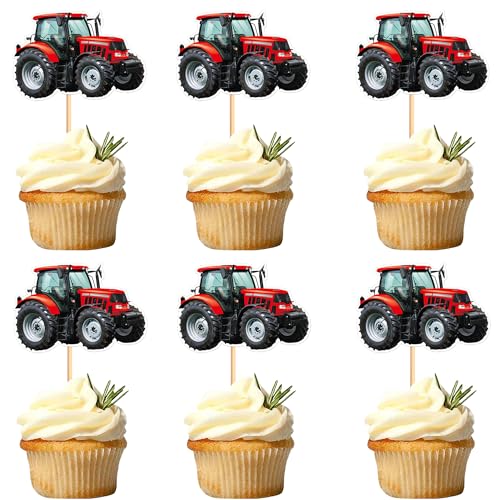 Blumomon 24 Stück Traktor Cupcake Toppers Geburtstag des Jungen Cupcake Toppers Dekoration der Bauernhof Party Deko Traktor Kuchen Dekorationen Tractor Dekoration