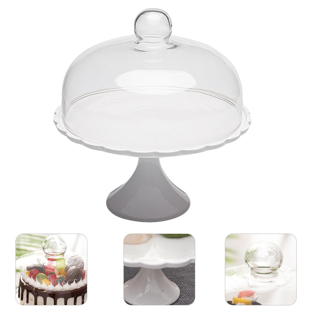 HEMOTON Plateau à gâteau en céramique avec dôme pour servir des gâteaux, des collations, des salades, des légumes, des punaises, des desserts, des gâteaux en verre