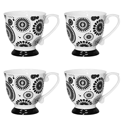 Qoutique Bone China Decorated Coffee Mugs - 20 Ounce - Set Of 4, Cups For Latte, Hot Tea, Cappuccino, Mocha, Cocoa, Mug Set, Large Coffee Mug, Black #TOP19