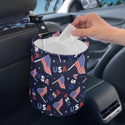 Image of USA Car Garbage Can Waste Basket for Cars - Back Seat, Floor, or Hanging Headrest Car Accessories Interior Road Trip Essentials