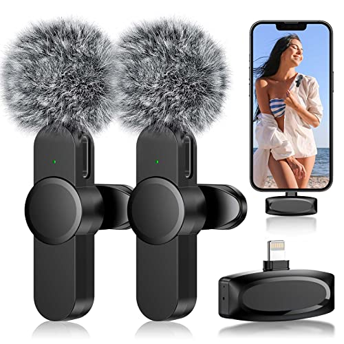 Milouz Wireless Lavalier Microphones For Iphone/Ipad Mini Iphone Microphone For Video Recording Plug-Play Denoise 2 Pack Lapel Clip On Mic For Youtube/Facebook/Vlog/Interview/Tiktok/Live Streaming #TOP4