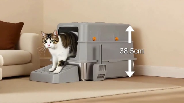 Stainless Steel Cat Litter Box - Gray High-Sided Enclosed Design, Anti-Leak, Reduces-Odors, Non-Sticky, Easy to Clean, Metal Cat Litter Box, High Side Includes Scoop and Steps, Large Capacity - image 8