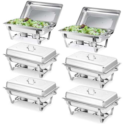 Wilprep Chafing Dish Edelstahl Speisenwärmer Buffet-Set Warmhaltebehälter Wärmebehälter Rechaud für Catering, Buffet und Party (6 Set x 9L)