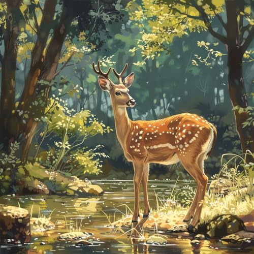 KANGBAWA Pintura por Números Cervatillo del bosque al aire libre (9) 40x50cm DIY Kit de Pintar con Números sin Marco, Pintura al óleo de Lienzo con Pinceles y Pigmento Acrílico para Adultos y Niños