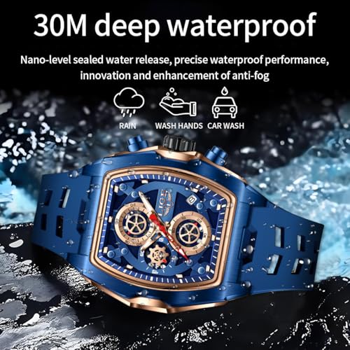 Image of LIGE Mens Watches Luxury Tonneau Watches for Men Waterproof Analog Watch Chronograph Calendar Date Men's Dress Business Work Watch Large Square Face Wristwatch